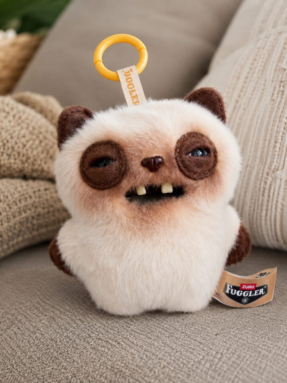Fuggler Panda Plush Bag Charm Keychain Cream Brown Collectible NWT